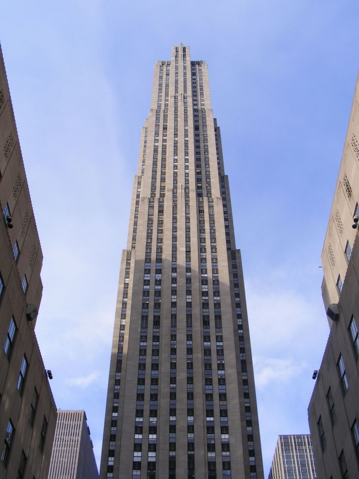 Looking up at Rockefeller Center in New York City