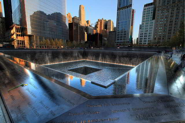 One of the two 911 Memorial Fountains