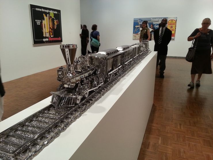 Mirror-finish train by Jeff Koons on display at the Whitney Museum