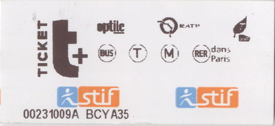 Paris t+ Transport Ticket valid on Metro, RER, Buses and Trams