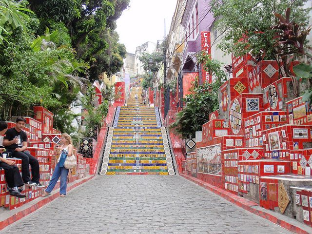 Looking up at the famous Escadaria Selaron (Seleron Steps) in Rio