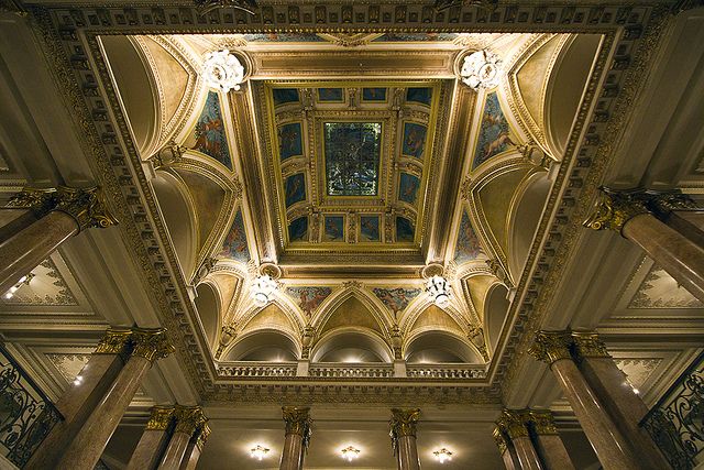 Spectacular ornate ceiling inside Teatro Municipal