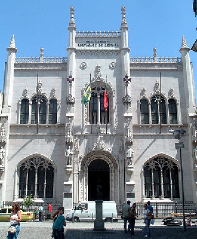 Facade and entrance to the Royal Portuguese Reading Room in Rio de Janeiro