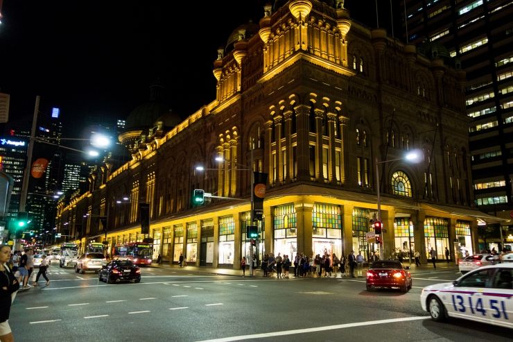 Exterior of the Queen Victoria Building at night