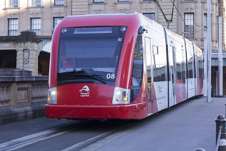 Sydney Light Rail Train outside Central Station