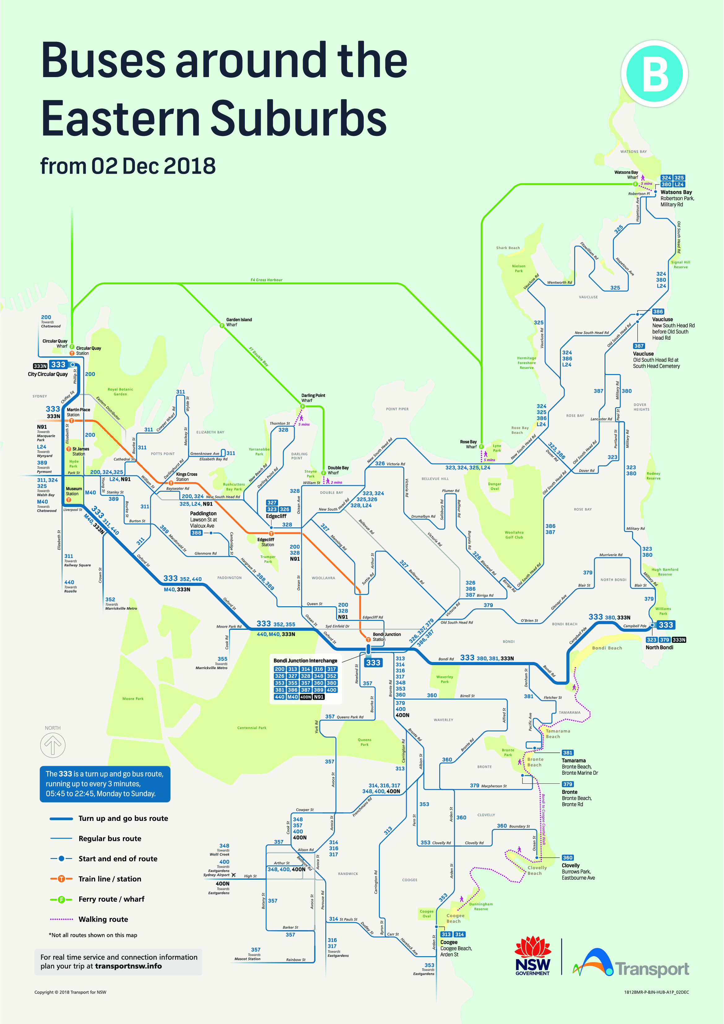 Map of Sydney Buses around Eastern Suburbs