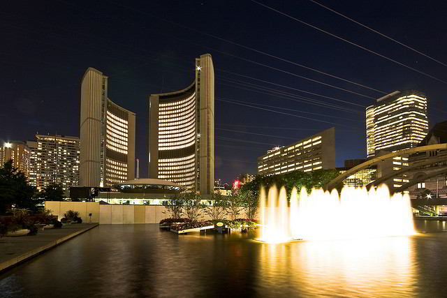 Toronto City Hall and Fountain at Night
