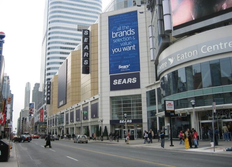 Eaton Centre seen from Yonge Street (Sears is no longer there, being replaced by Nordstrom in 2016) 