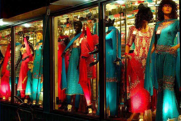 Colourful storefront display on Gerrard Street in Little India, Toronto