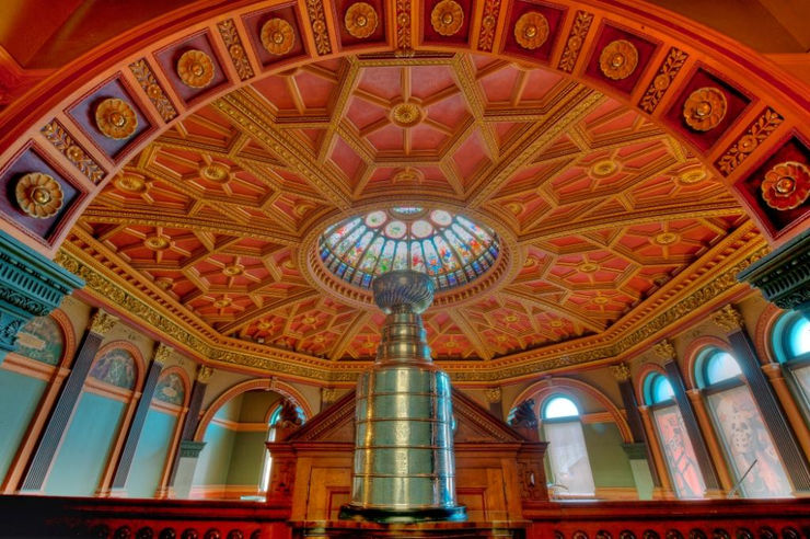 The Stanley Cup on display inside the Great Hall