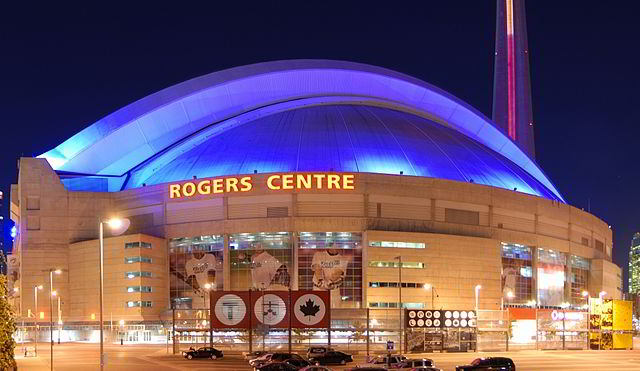 Exterior of Rogers Centre at night