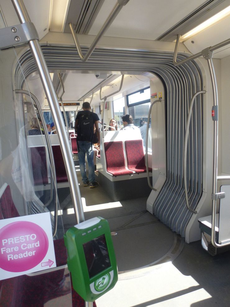 Inside one of the new TTC Flexicity Streetcars