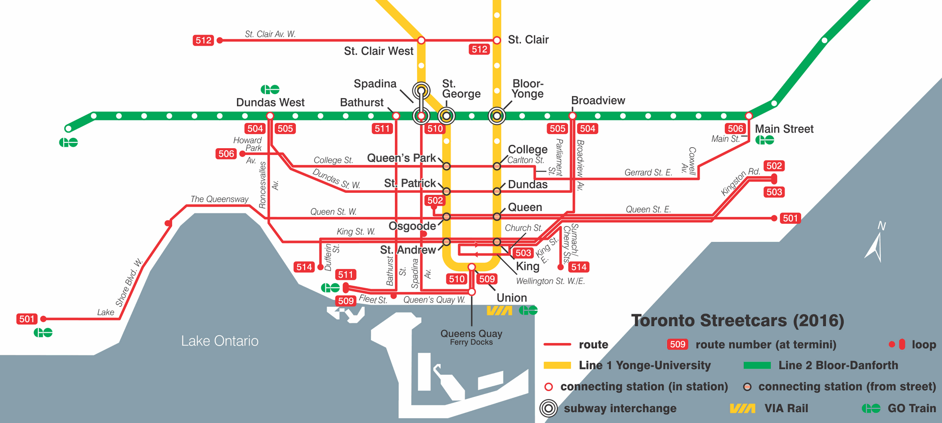Toronto TTC Streetcar Route Map