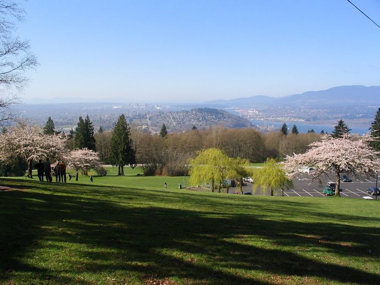 Springtime view towards Vancouver from Burnaby Mountain Conservation Area