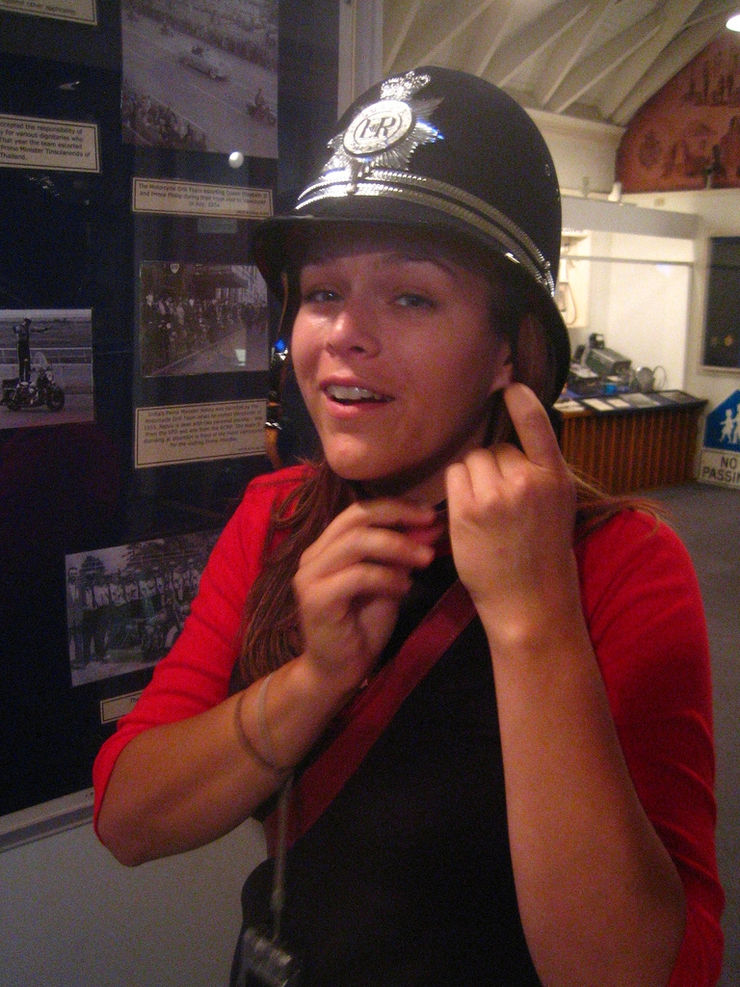 Trying on an old police officers hat
