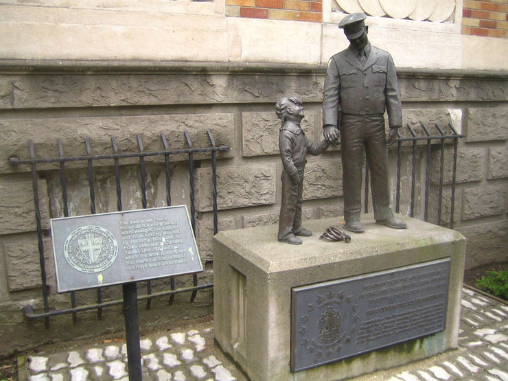 Memorial statue outside the Vancouver Police Museum
